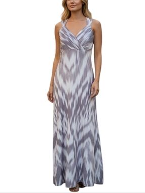 INC International Concepts Gray & White Sleeveless Maxi Dress Flowy & Comfy PS